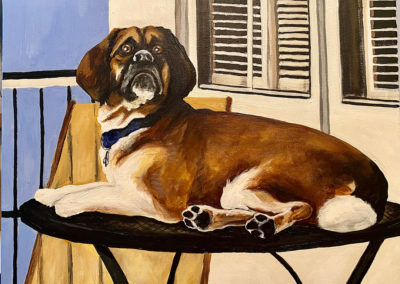 Painting of a dog by artist Joey Truxell.