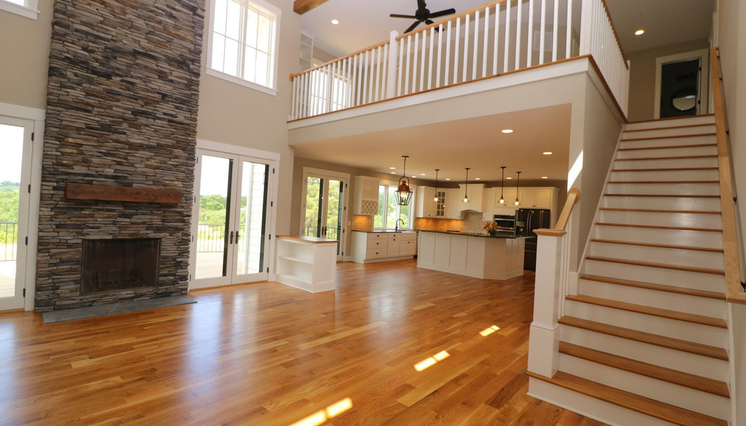 Open floorplan of living room and kitchen.