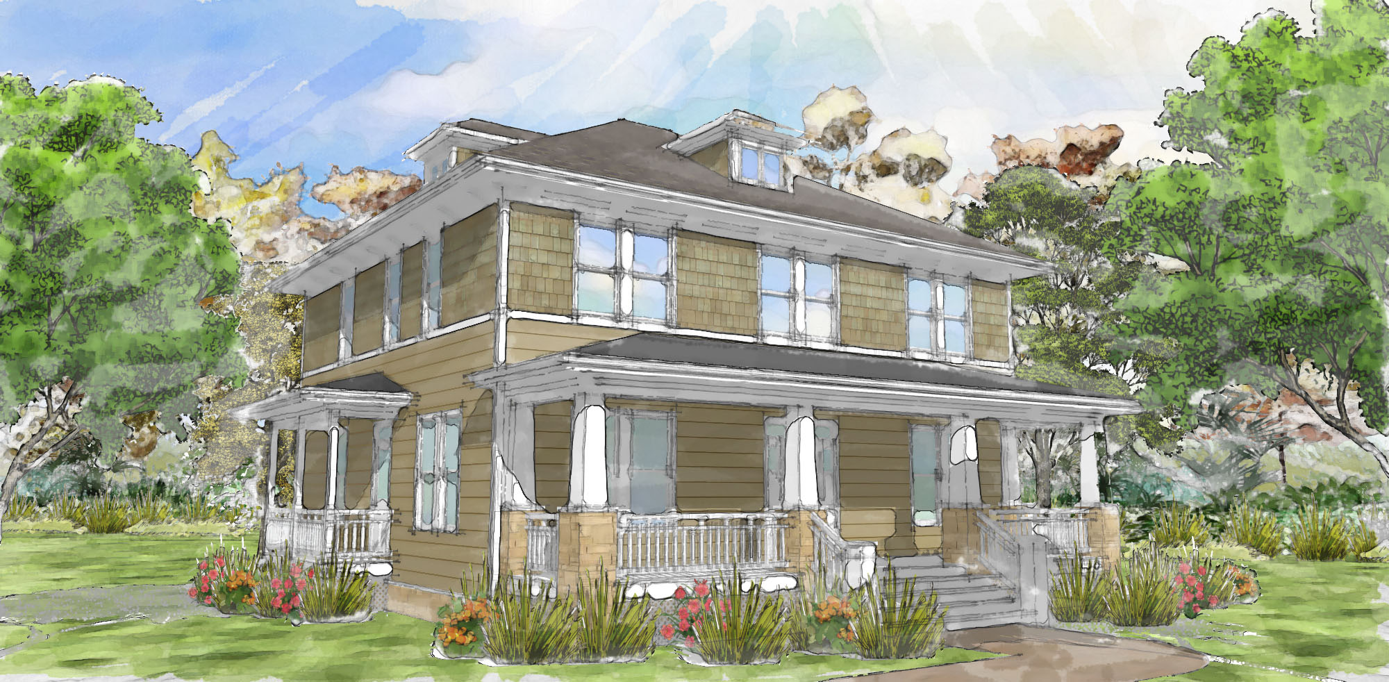 Rendering of Craftsman Style House