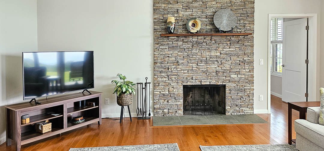living room fireplace and TV