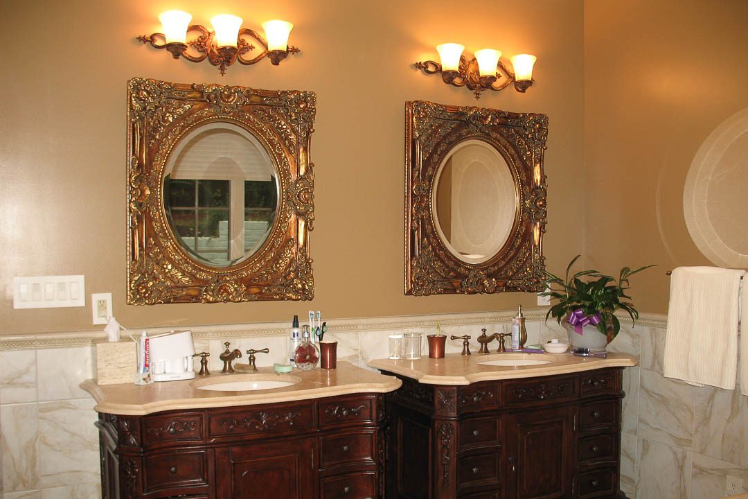 bathroom double sink and mirrors